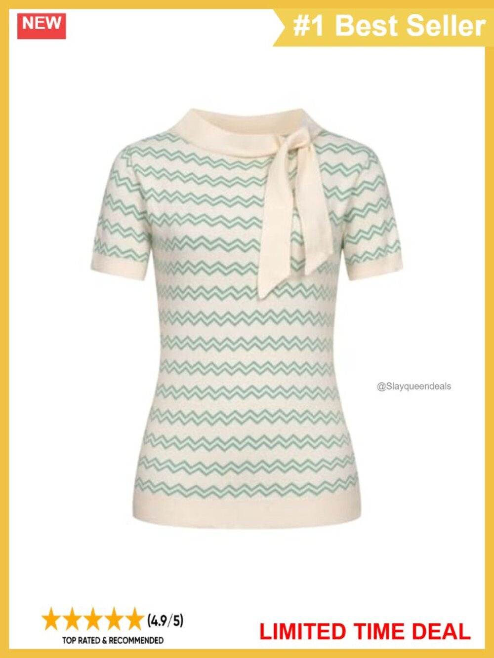 Women's Cotton Knit Short Sleeve Retro Crewneck T-Shirt with Bow